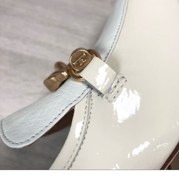 Tory Burch Jessa Goatskin Patent Leather Pump Heel Ivory Mint - Picture 8 of 15